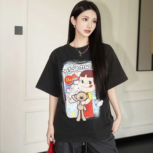 Áo Phông 13 De Marzo x Peko Sweets Bear Washed T-Shirt Black Màu Đen - Thời trang - Vua Hàng Hiệu
