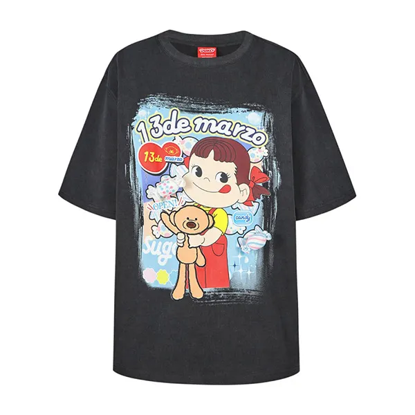 Áo Phông 13 De Marzo x Peko Sweets Bear Washed T-Shirt Black Màu Đen - Thời trang - Vua Hàng Hiệu