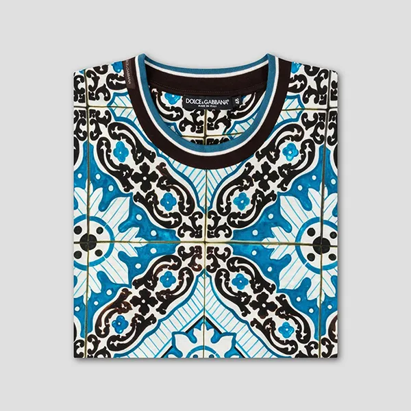 Áo Phông Nam Dolce & Gabbana D&G Blue With Majolica Printed  T-Shirt G8KD0T FI7VQ HC1NB Màu Xanh/Đen - 1