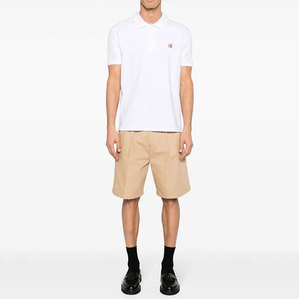 Áo Polo Nam Maison Kitsuné White With Bold Fox Head Logo Embroidered LM00208KJ7002P100 Màu Trắng Size L