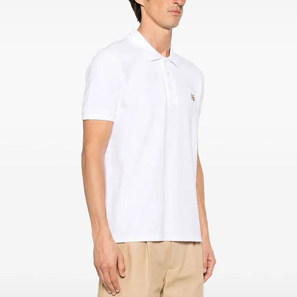 Áo Polo Nam Maison Kitsuné White With Bold Fox Head Logo Embroidered LM00208KJ7002P100 Màu Trắng Size L