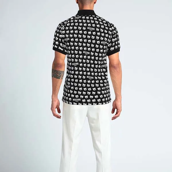 Áo Polo Nam Moschino Black With All Over Bear Logo Printed V3A1602 9420 1555 Màu Đen Trắng
