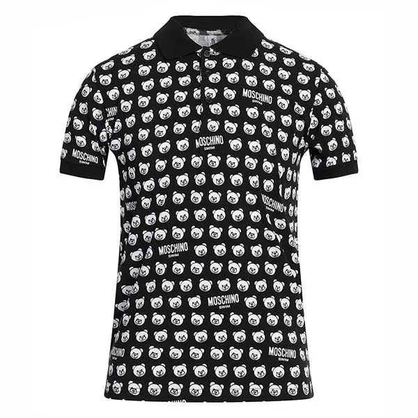 Áo Polo Nam Moschino Black With All Over Bear Logo Printed V3A1602 9420 1555 Màu Đen Trắng