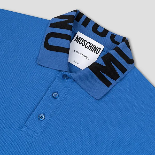 Áo Polo Nam Moschino Blue With Logo Collar Printed 231ZRA160620421297 Màu Xanh