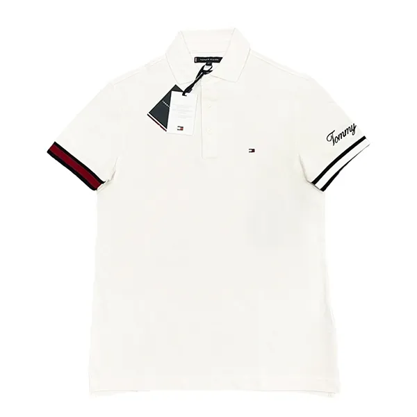 Áo Polo Nam Tommy Hilfiger Flag Logo Cuff Sleeve Polo Shirt Màu Trắng Size L - Thời trang - Vua Hàng Hiệu