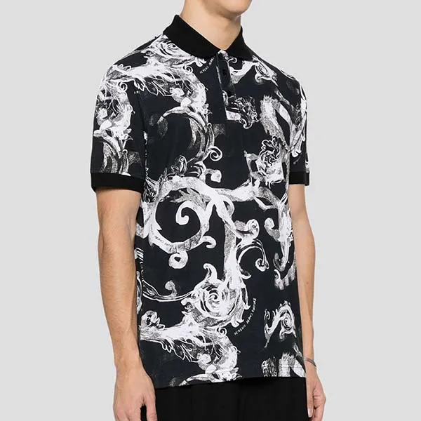 Áo Polo Nam Versace Jeans Couture Collar Polo Shirt 76GAG6S0 JS286 899 Màu Đen Họa Tiết Size XS