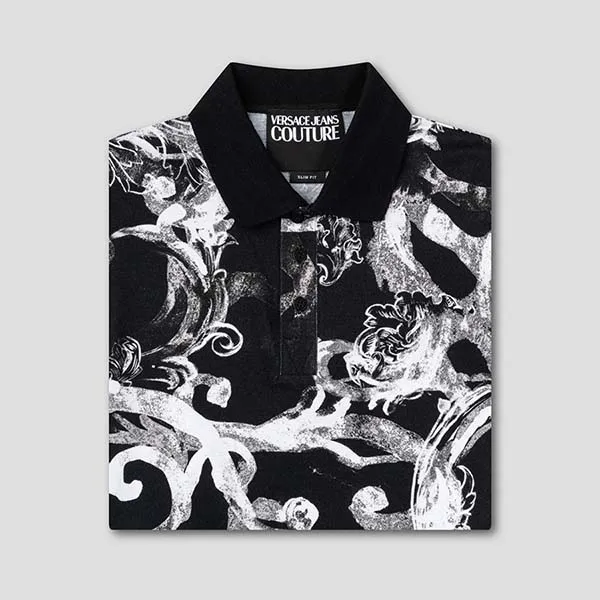 Áo Polo Nam Versace Jeans Couture Collar Polo Shirt 76GAG6S0 JS286 899 Màu Đen Họa Tiết Size XS