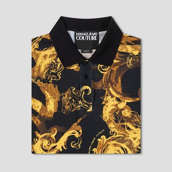 Áo Polo Nam Versace Jeans Couture Black With Baroque Logo Printed 76GAG6S0 JS286 G89 Màu Vàng Đen Size M