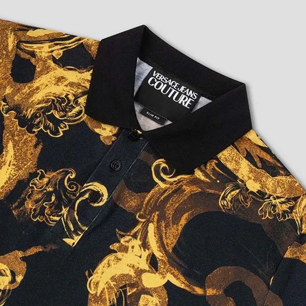 Áo Polo Nam Versace Jeans Couture Black With Baroque Logo Printed 76GAG6S0 JS286 G89 Màu Vàng Đen Size M