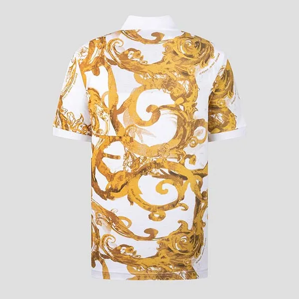 Áo Polo Nam Versace Jeans Couture White With Baroque Logo Printed 76GAG6S0 JS286 G03 Màu Vàng Trắng Size M