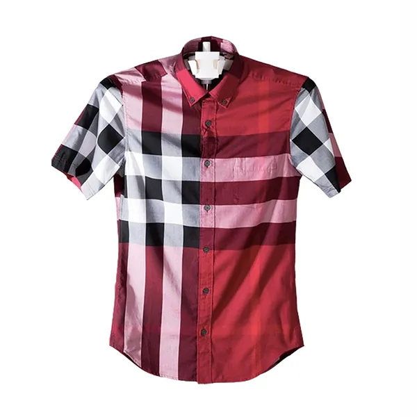 Áo Sơ Mi Nam Burberry Check Short Sleeves Shirt Màu Đỏ Size S - 2