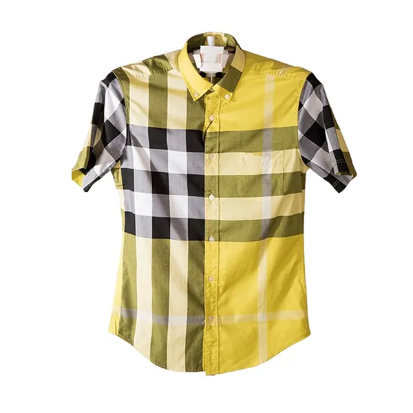 Áo Sơ Mi Nam Burberry Check Short Sleeves Shirt Màu Vàng Size S - 2