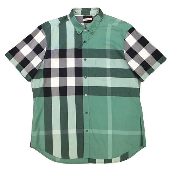 Áo Sơ Mi Nam Burberry Check Short Sleeves Shirt Màu Xanh Lá Size M - 2
