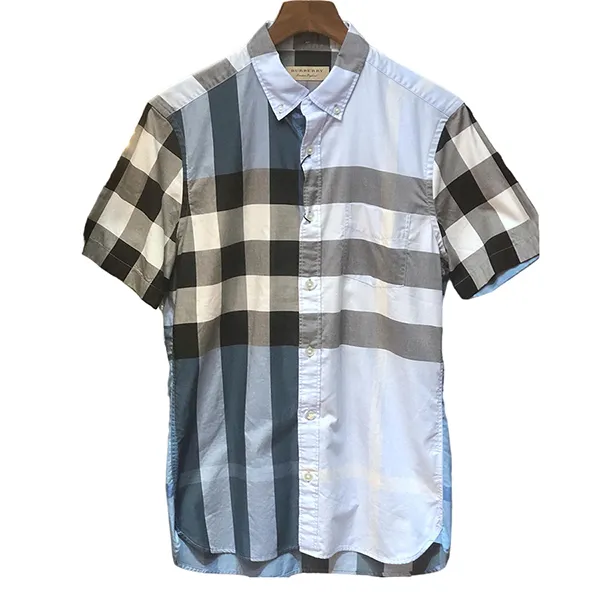 Áo Sơ Mi Nam Burberry Check Short Sleeves Shirt Màu Xanh Nhạt Size S - 2