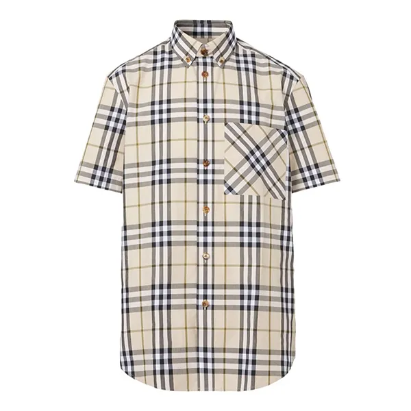 Áo Sơ Mi Nam Burberry Short-Sleeve Soft Fawn Ip Check Shirt Màu Be Kẻ Size XS - 2