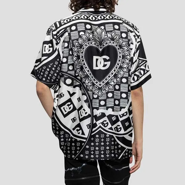 Áo Sơ Mi Nam Dolce & Gabbana D&G Geometric Print In Black/White G5JH9T HI1B3 HA3TY Màu Đen Trắng