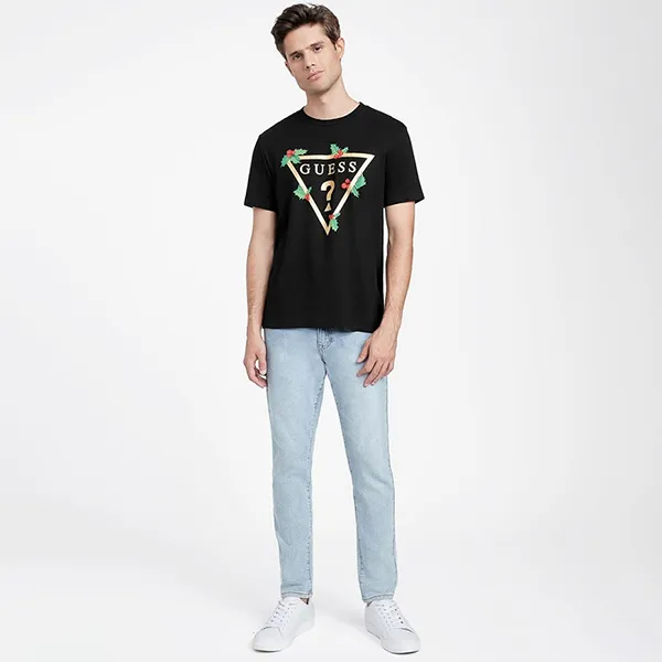 Áo Thun Nam Guess Playera Negra Estampada XBRI80KAK91 Màu Đen Size XS