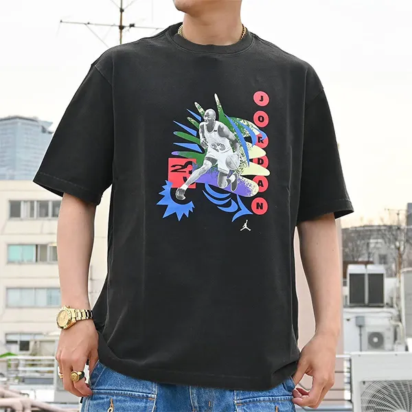 Bộ Quần Áo Cộc Tay Nam Nike Air Jordan DX5968-010/DM1414-010 Màu Đen Size L