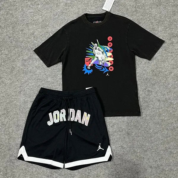 Bộ Quần Áo Cộc Tay Nam Nike Air Jordan DX5968-010/DM1414-010 Màu Đen Size L