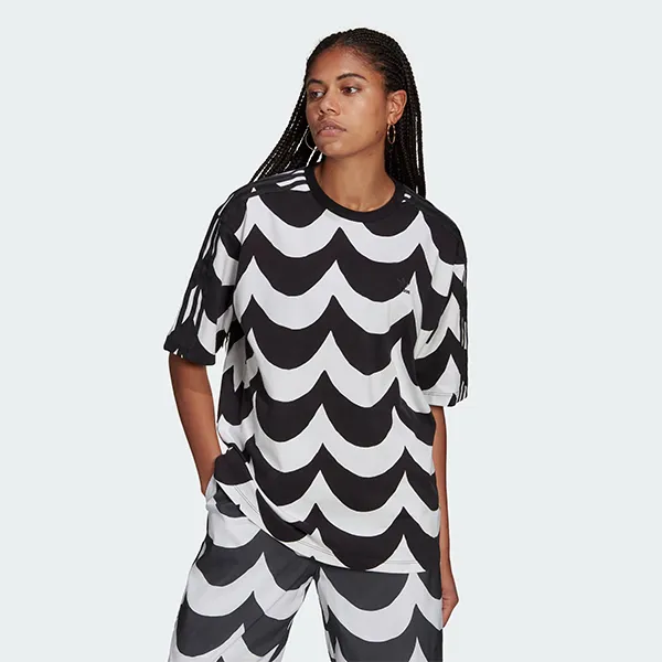 Bộ Quần Áo Cộc Tay Nữ Adidas Marimekko H20475/H20477 Màu Đen Trắng Size 6UK