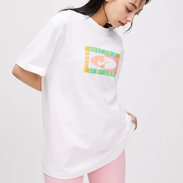 Bộ Quần Áo Cộc Tay Nữ Nike Sportswear FB8198-100/FJ5234-399 Màu Trắng Xanh Size S