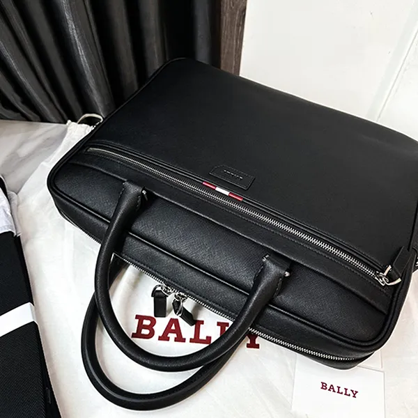 Cặp Xách Tay Bally Logo Plaque Striped Zipped Briefcase Màu Đen - Túi xách - Vua Hàng Hiệu