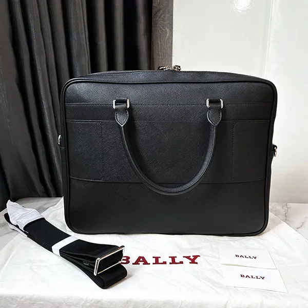 Cặp Xách Tay Bally Logo Plaque Striped Zipped Briefcase Màu Đen - Túi xách - Vua Hàng Hiệu