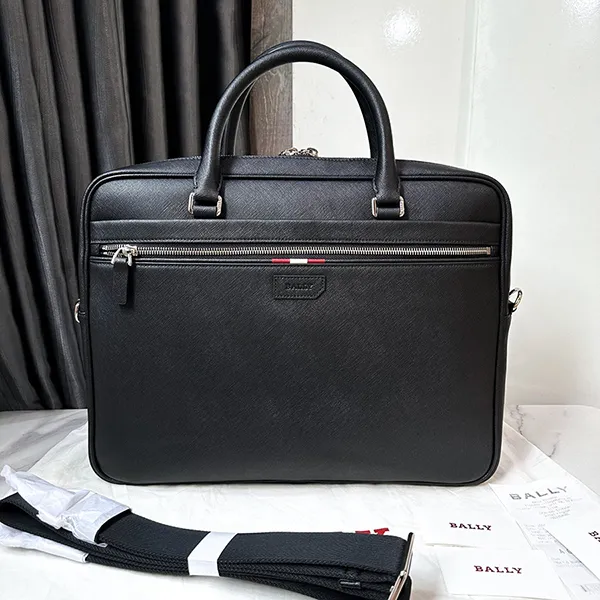 Cặp Xách Tay Bally Logo Plaque Striped Zipped Briefcase Màu Đen - Túi xách - Vua Hàng Hiệu