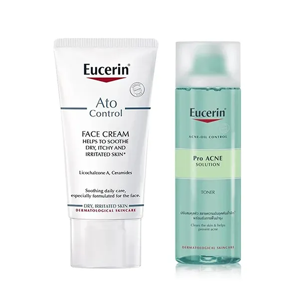 Combo Kem Dưỡng Eucerin Ato Control Soothing Và Nước Cân Bằng Eucerin Acne Oil Control ProAcne Solution Toner (50ml + 200ml) - Mỹ phẩm - Vua Hàng Hiệu