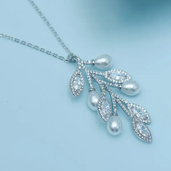 Dây Chuyền Nữ Kya Jewel Leaf Pearl N281 Màu Bạc