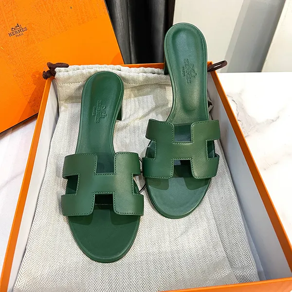 Dép Cao Gót Nữ Hermès Sandal Oasis Green Màu Xanh Lá Size 36.5 - 1