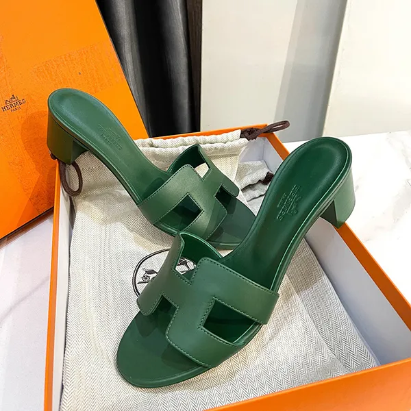 Dép Cao Gót Nữ Hermès Sandal Oasis Green Màu Xanh Lá Size 36.5 - 3
