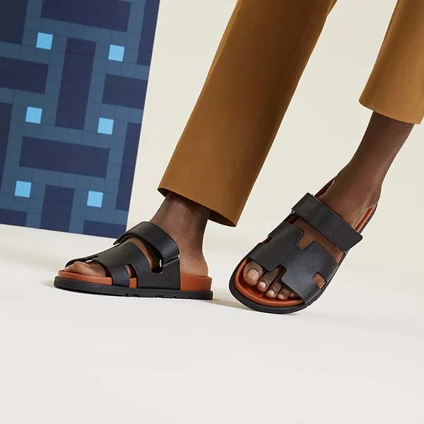 Dép Nam Hermès Chypre Sandal Noir / Naturel Màu Nâu Đen Size 39.5 - Dép - Vua Hàng Hiệu