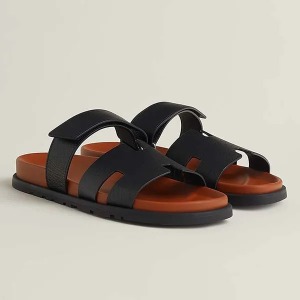 Dép Nam Hermès Chypre Sandal Noir / Naturel Màu Nâu Đen Size 39.5 - Dép - Vua Hàng Hiệu