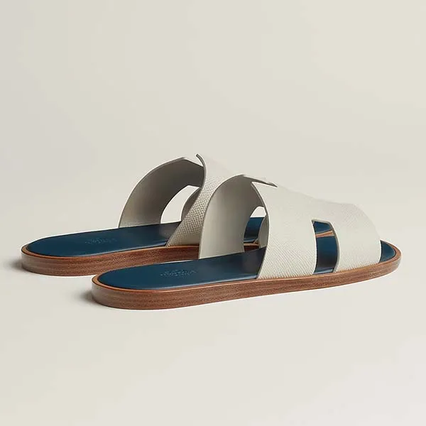 Dép Nam Hermès Izmir Sandal Blanc De Paris / Bleu Céleste Màu Xanh Phối Trắng Size 40