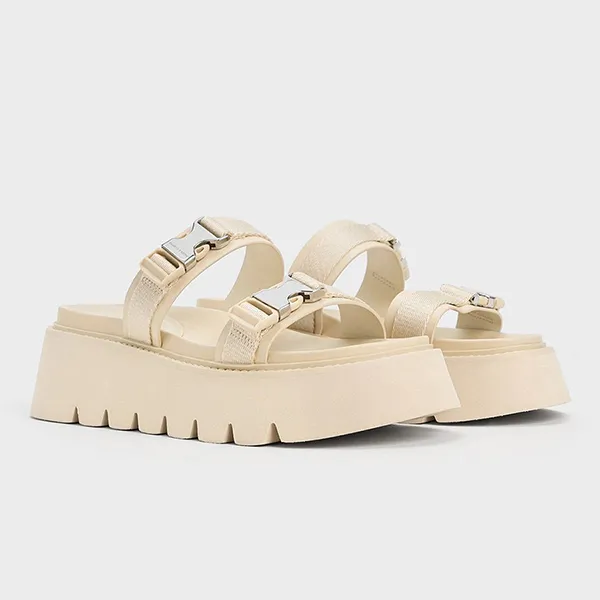 Dép Nữ Charles & Keith CNK Laine Metallic Buckle Flatform Round Toe Sandal Beige 70381040 Màu Be Size 37 - Dép - Vua Hàng Hiệu