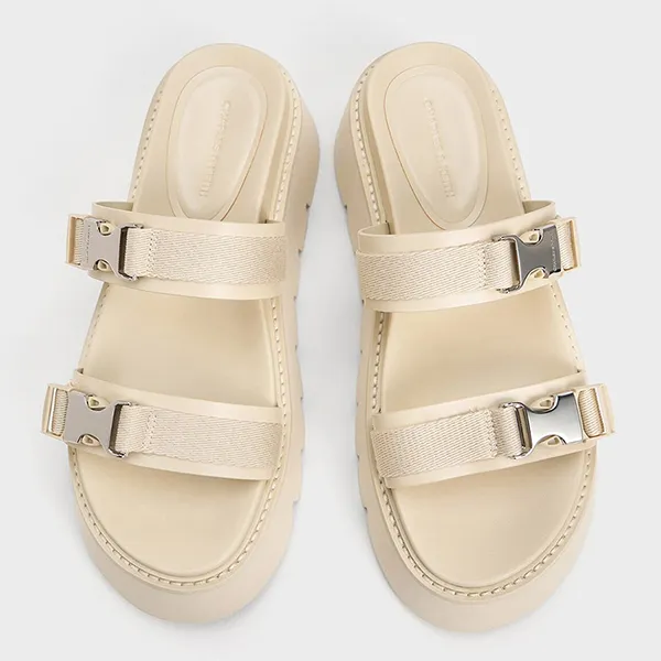 Dép Nữ Charles & Keith CNK Laine Metallic Buckle Flatform Round Toe Sandal Beige 70381040 Màu Be Size 37 - Dép - Vua Hàng Hiệu