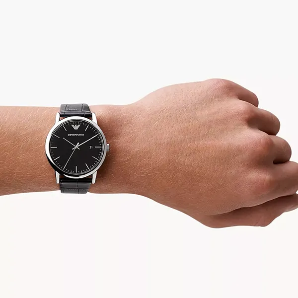 Đồng Hồ Nam Emporio Armani Date Black Leather Watch AR2500 Màu Đen
