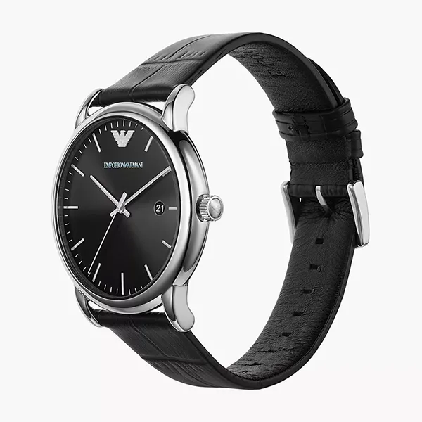Đồng Hồ Nam Emporio Armani Date Black Leather Watch AR2500 Màu Đen