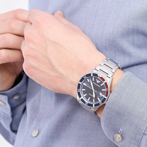 Đồng Hồ Nam Emporio Armani Diver AR11339 Màu Bạc Xanh Navy