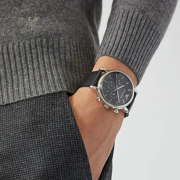Đồng Hồ Nam Emporio Armani Luigi Chronograph Black Leather Watch AR1828 Màu Đen Bạc