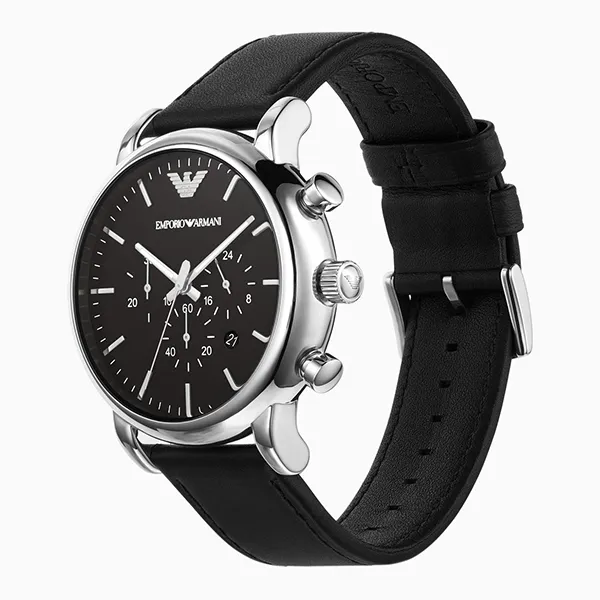 Đồng Hồ Nam Emporio Armani Luigi Chronograph Black Leather Watch AR1828 Màu Đen Bạc