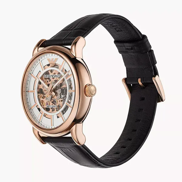 Đồng Hồ Nam Emporio Armani Men's Automatic Leather Watch AR60007 Màu Đen