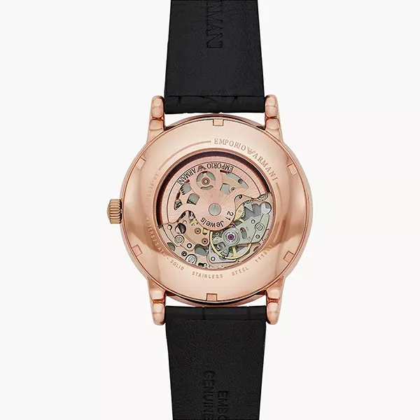 Đồng Hồ Nam Emporio Armani Men's Automatic Leather Watch AR60007 Màu Đen