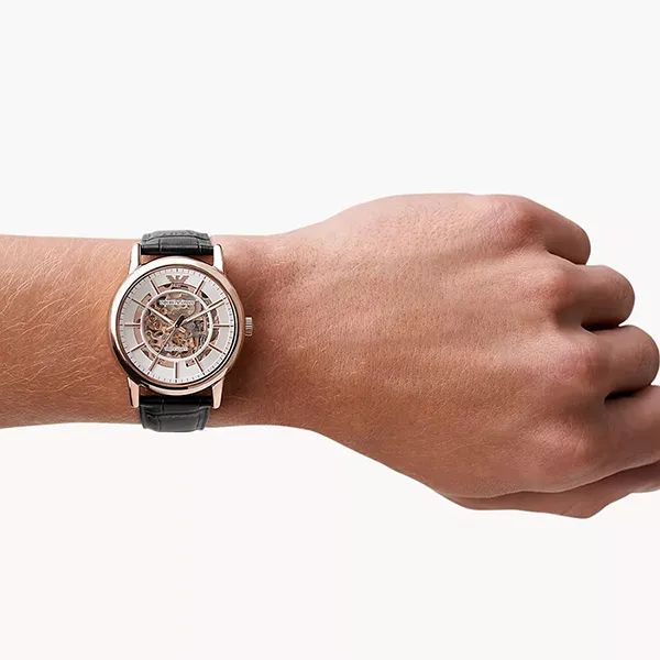 Đồng Hồ Nam Emporio Armani Men's Automatic Leather Watch AR60007 Màu Đen