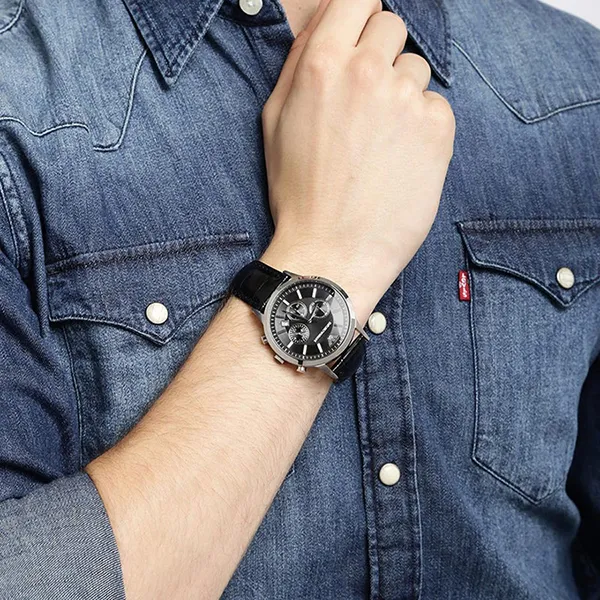 Đồng Hồ Nam Emporio Armani Men's Black Leather Watch AR2447 Màu Đen