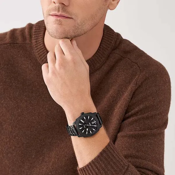 Đồng Hồ Nam Fossil Machine Three-Hand Date Black Stainless Steel Watch FS5971 Màu Đen - Đồng hồ - Vua Hàng Hiệu