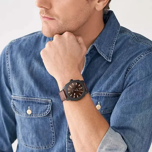 Đồng Hồ Nam Fossil Machine Three-Hand Date Dark Brown LiteHide Leather Watch FS5972 Màu Nâu Đen - Đồng hồ - Vua Hàng Hiệu