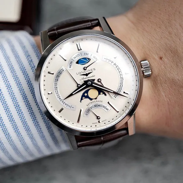 Đồng Hồ Nam Longines Retrograde Automatic Moonphase L4.828.4.92.4 Màu Nâu Bạc - Đồng hồ - Vua Hàng Hiệu