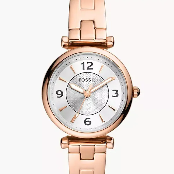 Đồng Hồ Nữ Fossil Carlie Rose Gold-Tone Stainless Steel Watch ES5202 Màu Vàng Hồng